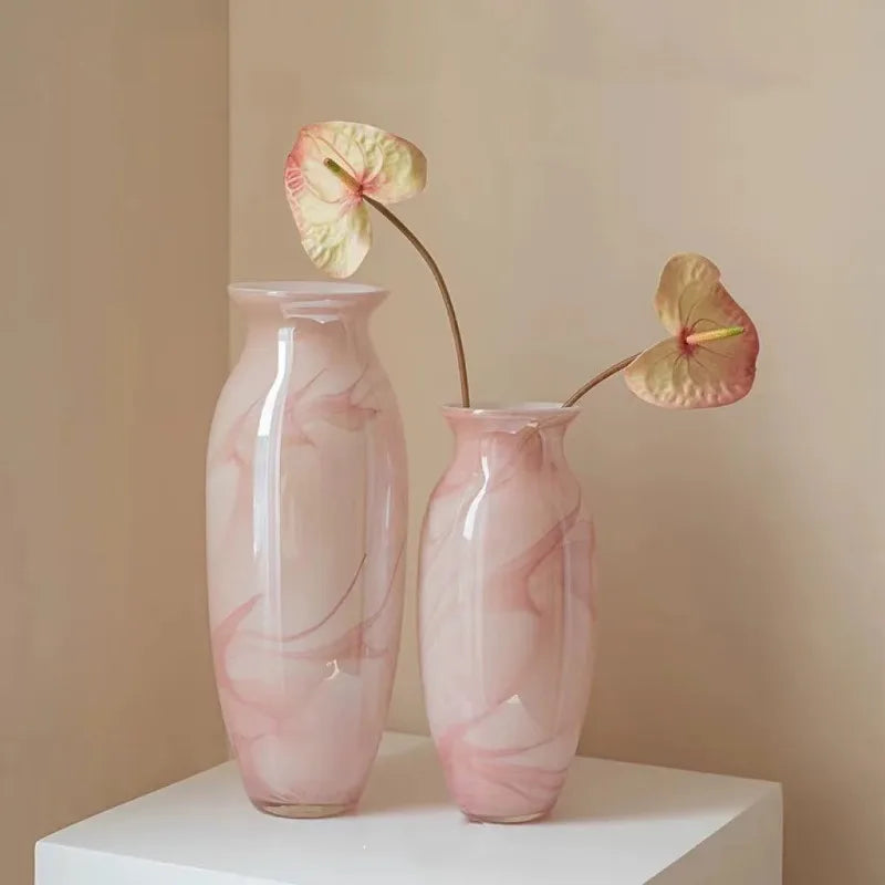 Middle-aged Light Pink Glazed Cloud Texture Vase Creative Flower Arrangement High-end Living Room Home Decoration