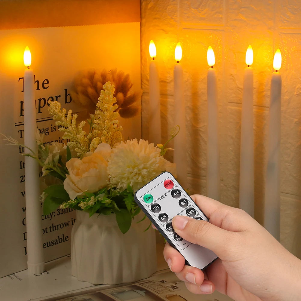 Pack of 12/24Pc LED Flameless Flickering Taper Candles with Remote Battery Operated Tea Lights Home Wedding Decor Candlesticks