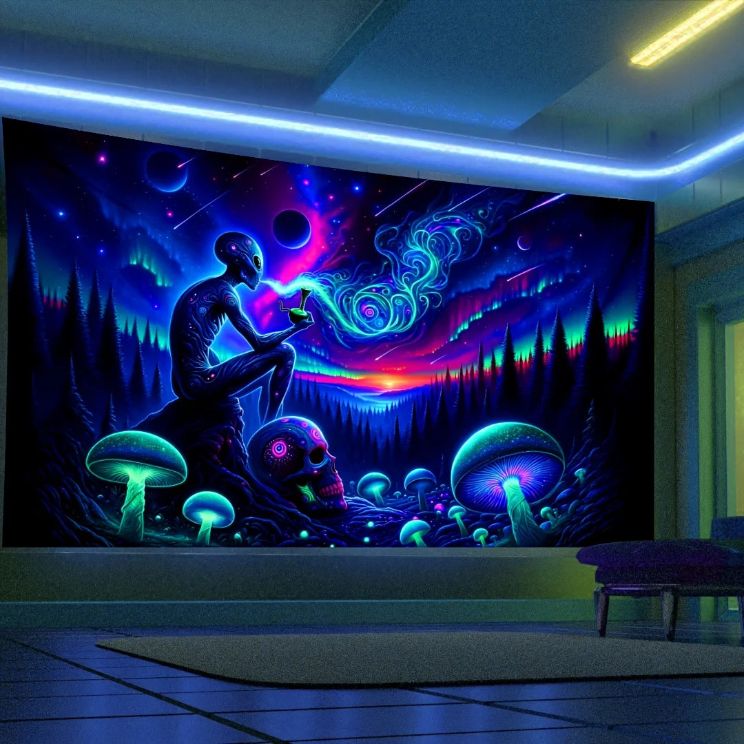 VIKAMA Psychedelic Alien Tapestry Mushroom Bedroom Boho Backdrop Fantasy Starry Night Energy Field Art Decoration