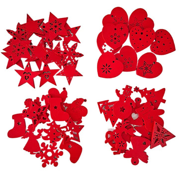 50pcs Red Wooden Star Ornaments for Christmas Tree Decorations DIY Craft Embellishments Smooth for Holiday Home Decor