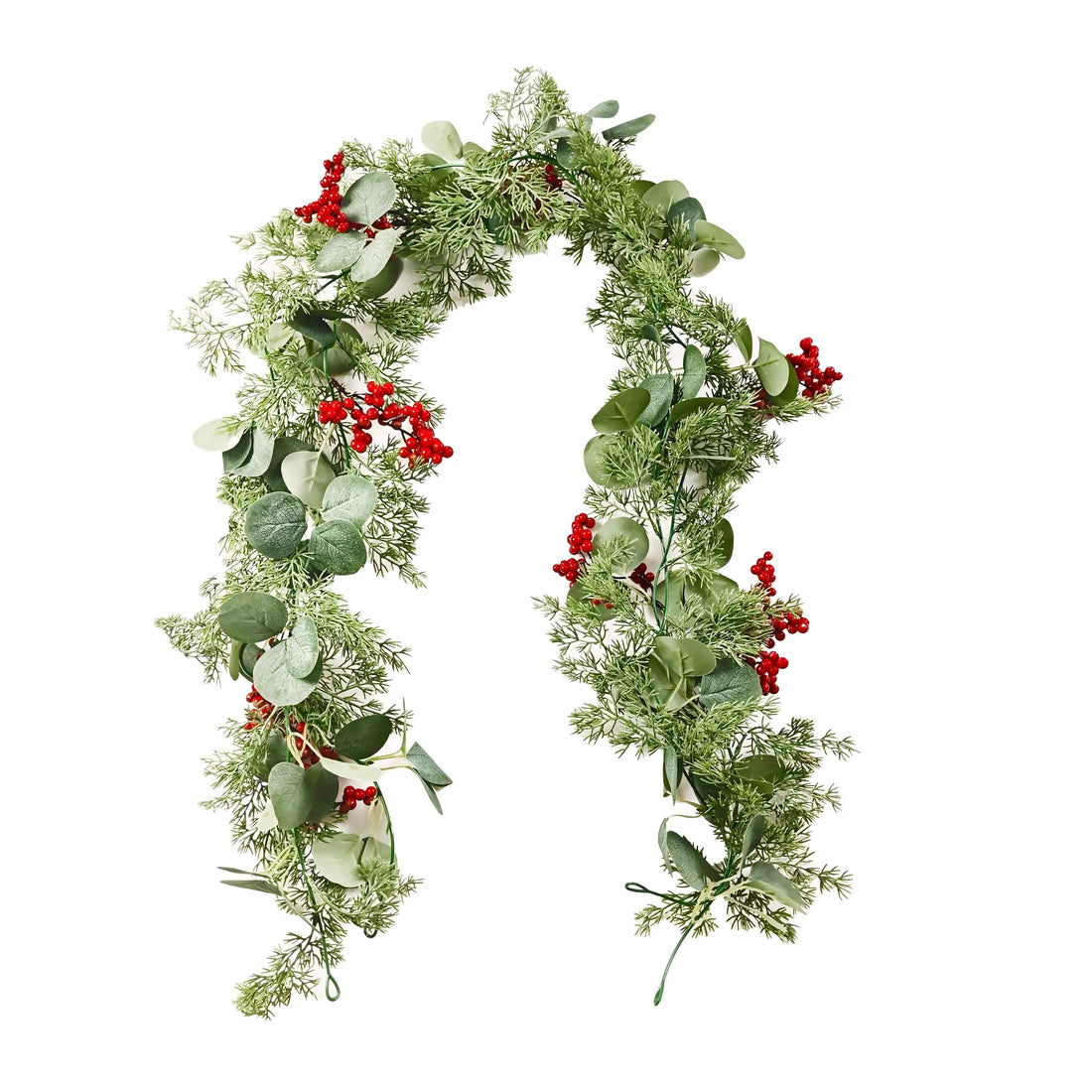 5.9ft Christmas Eucalyptus Garland with Red Eucalyptus Berries - Perfect for Front Door, Mantel and Window Decorations |   Indoor/Outdoor Holiday Centerpiece Decoration