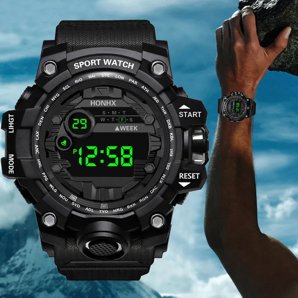 Y12 Men's Watches Big Dial LED Digital Watch Multifunction Men Sports Watch Alarm Clock Stopwatch Fitness Electronic Wristwatch