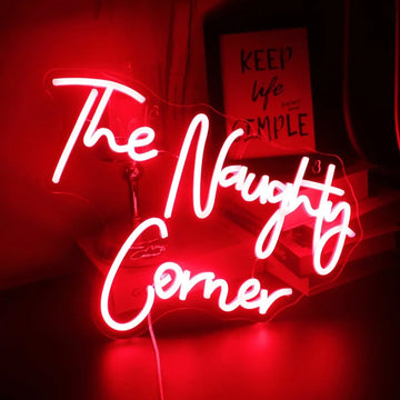 The Naughty Corner Neon Sign Red Glow Handwritten Style LED Light for Home Bar Bedroom Decor Wall Art Gift Create Fun Atmosphere