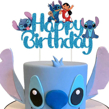 Stitch Theme Jincong Paper Happy Birthday Cake Insert Paper Caketopper For Kild Birthday Cake Decoration Caketopper Supplie Gift