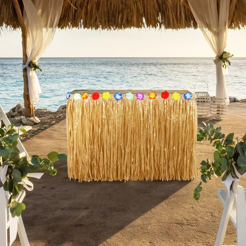 Hawaiian Straw Table Skirt Tropical Luau Grass Table Skirt Hawaiian Sea Beach Hula Party Decor Wedding Birthday Party Decoration