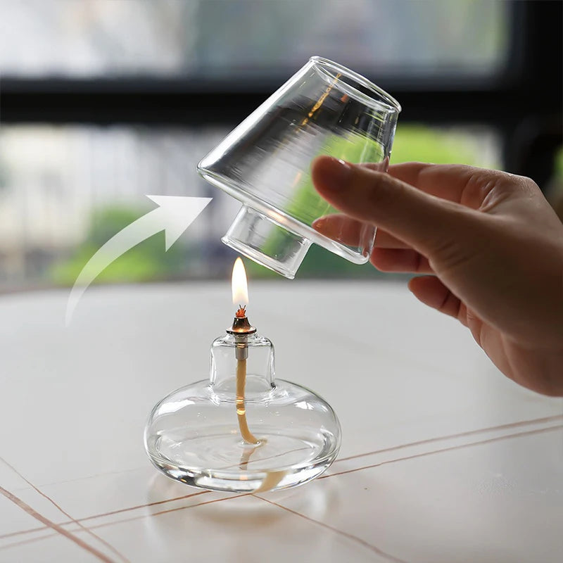 Minimalist Clear Glass Oil Lamp Candlestick Windproof Candle Holders Oil Lamp Desktop Ornament Lampshade Romantic Home Decor