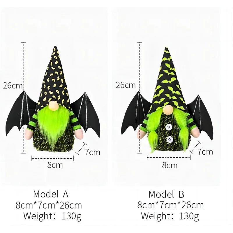 Bat Gnome Halloween Home Decor with Bat Wings, Plush Handmade Gnome Doll for Festive Halloween Decorations