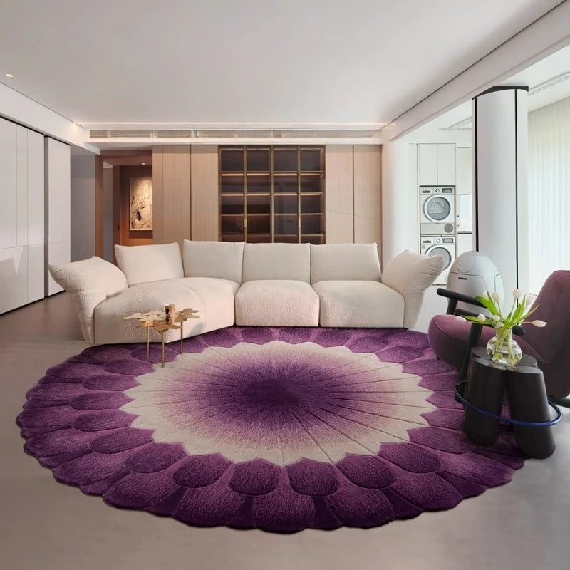 Modern Style Bedroom Decor Carpet Light Luxury Carpets for Living Room Fluffy Soft Round Purple Rug Home Thicken Grey Floor Mat