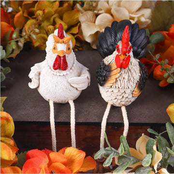 A pair of rustic-style long-legged chicken sculptures Outdoor garden lawn decoration Country-style tabletop ornament