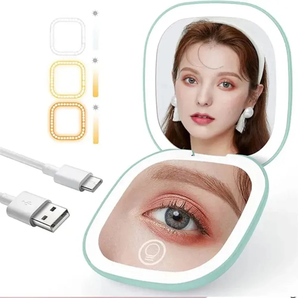 Double-Sided Light 1X/5X Magnification LED Cosmetic Mirror Square Folding Light And Portable Light LED Makeup Mirror Portable