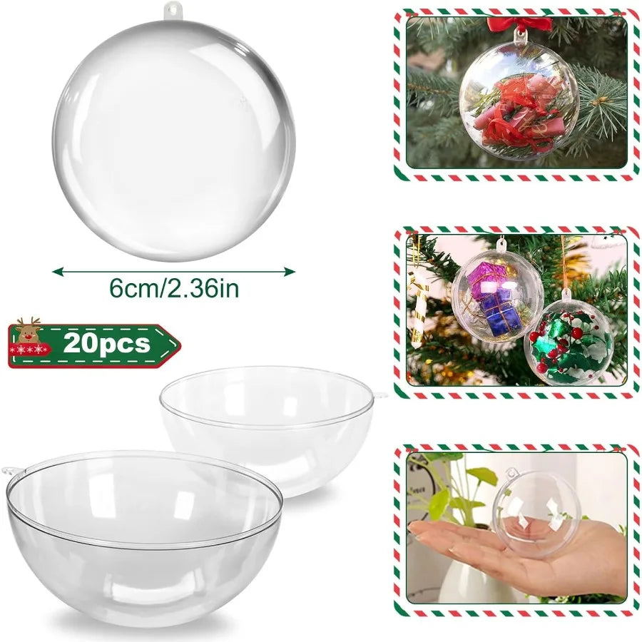 20PCS 6CM Clear Plastic Christmas Ornaments Balls for DIY Crafts Acrylic Fillable Ornament Balls Ideal for Holiday Decorations
