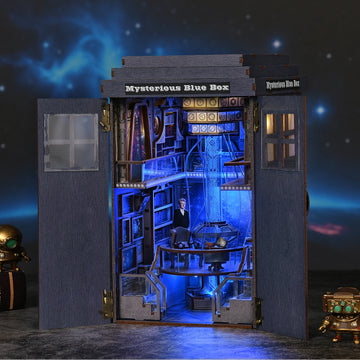 Book Nook Kit Doctor Who Tardis 3D DIY Wooden Puzzle Handmade Bookshelf Dollhouse Model Bookend Building Home Decoration