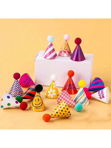 15Pcs/SET Mini Birthday Hat Cake Toppers DIY Cake Decoration Kids Birthday Cake Top Flages Baby Shower Cupcake Toppers