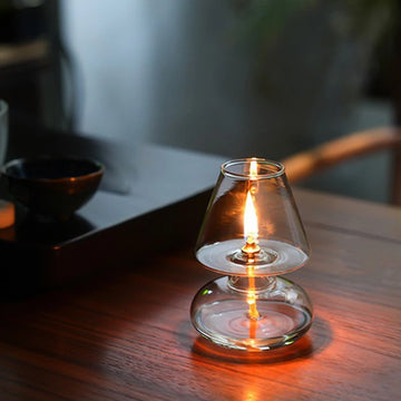 Minimalist Clear Glass Oil Lamp Candlestick Windproof Candle Holders Oil Lamp Desktop Ornament Lampshade Romantic Home Decor
