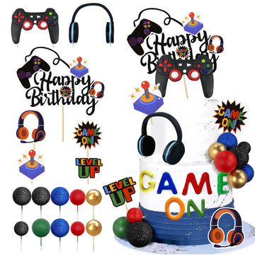 Video Game Cake Toppers Video Game Happy Birthday Controller Headset Cake Decoration for Game Theme Birthday Party Supplies