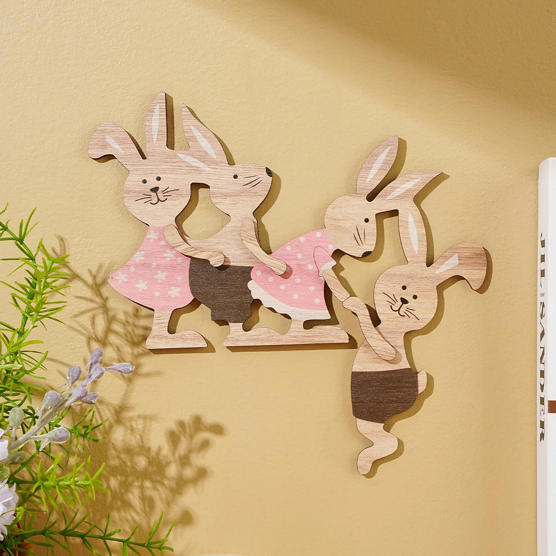 1PC, Easter four rabbit-shaped wall decoration pendant, cartoon wooden Easter wall decoration