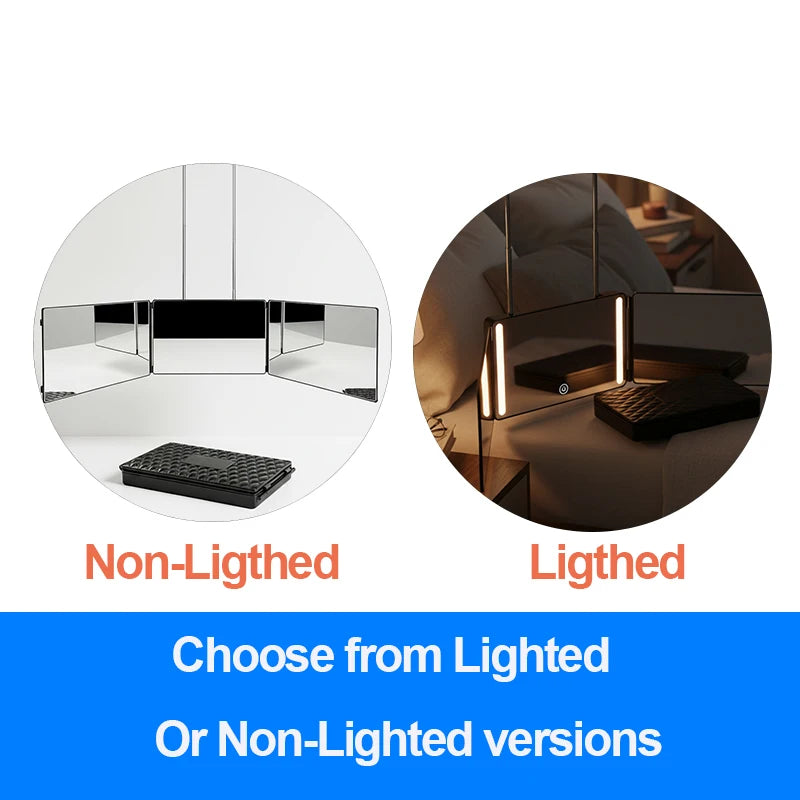 3 Way 360° LED Haircut Mirror Door-Hanging Hook Design Portable for Self-Cutting MakeupTravel-Friendly Illuminated Vanity