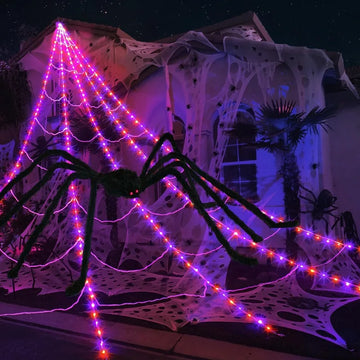 Glow in The Dark Spider Web Halloween Outdoor Decorations Fake Realistic Spider Lights Yard/garden Decor Day of The Dead Props