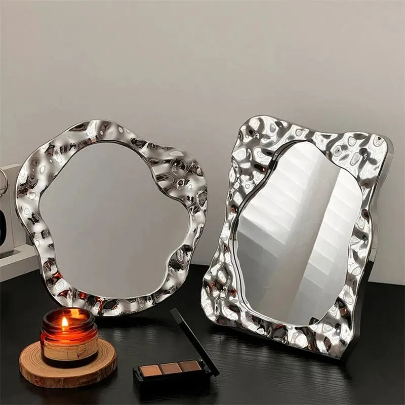 Vintage Irregular Mirror Wavy Edge Makeup Mirror & Room Decoration Desktop Decor Trays Desktop Decor Organizer for Bedroom Gifts