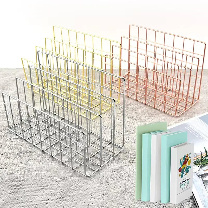 Simple Iron Desktop Storage Rack Magazine Organizer Ins Table Metal Organizing Rack Bookshelf Desk Multi-functional Display Rack