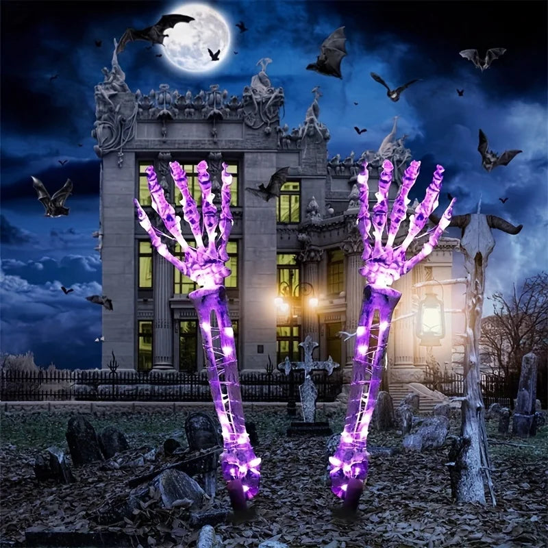 Solar LED Ghost Hand Stake Light - 8 Modes, Realistic Skeleton Arm, Scary Decor for Halloween, Haunted House, Yard, Lawn