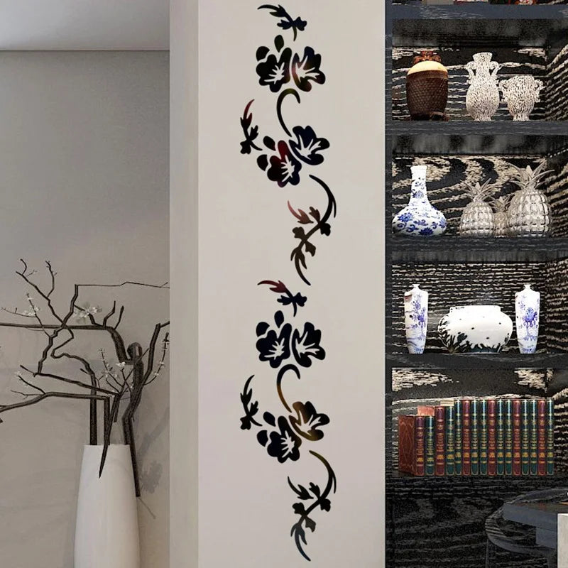Acrylic Flower Vine Rattan Mirror Wall Stickers Decoration Living Room Bedroom Decal DIY Decor For Background Wall WardrobeDecor