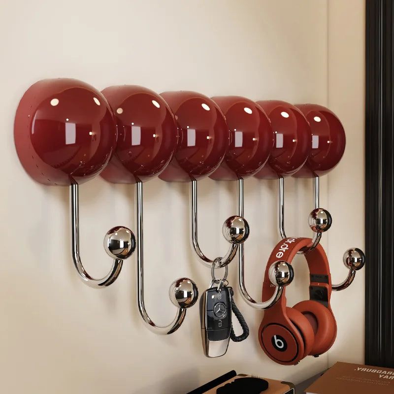 Ball Shaped Wall Mounted Decorative Entryway Hanger Stylish Red Coat Bag Key Organizer for Living Room Bedroom Door Wall Storage