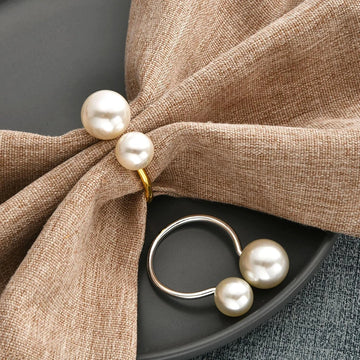 Pearl Napkin Rings Set of 6 Gold Silvery Napkin Holder Table Napkin Buckles for Dinning Wedding Party Supplies Table Decor