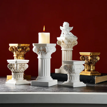 1PC, a European retro Roman column-shaped decorative candlestick, a warm and cozy decorative item in the center of the desktop