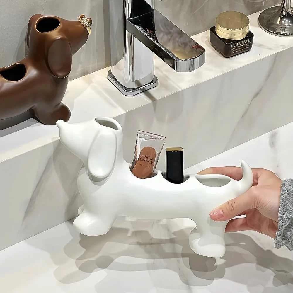 Dachshund Ceramic Electric Toothbrush Holder Storage Rack Bathroom Sink Washstand Toothpaste Toothbrush Base Bathroom Decoration