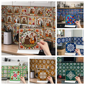 24PCS Creative Wall Sticker Self-Adhesive Tile Decals for Home Decoration, Artistic Wallpaper for Kitchen, Bathroom, Living Room