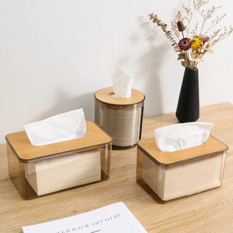 Tissue Clear Box Napkin Household Transparent Rectangular Wooden Storage Organizer for Home Office Simple Practical Tissue Case