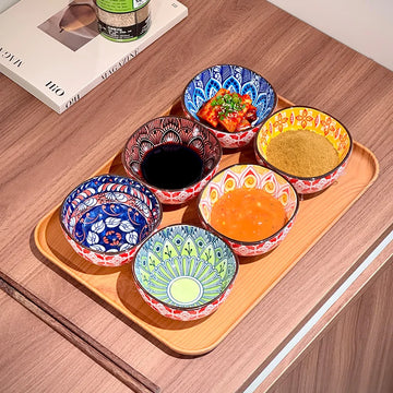 3/6PCS Bohemian Ceramic Sauce Bowls -  Small Dishes for Home Cooking, Sushi, BBQ,Snacks | Dishwasher/Microwave Safe for Home