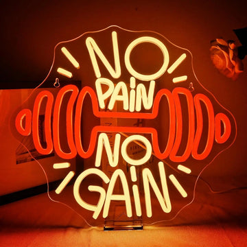 No Pain No Gain Gym Neon Sign LED Weightlifter Dumbbells Neon Light Dimmable for Wall Decor for Gym Muscle Fitness Club Decor