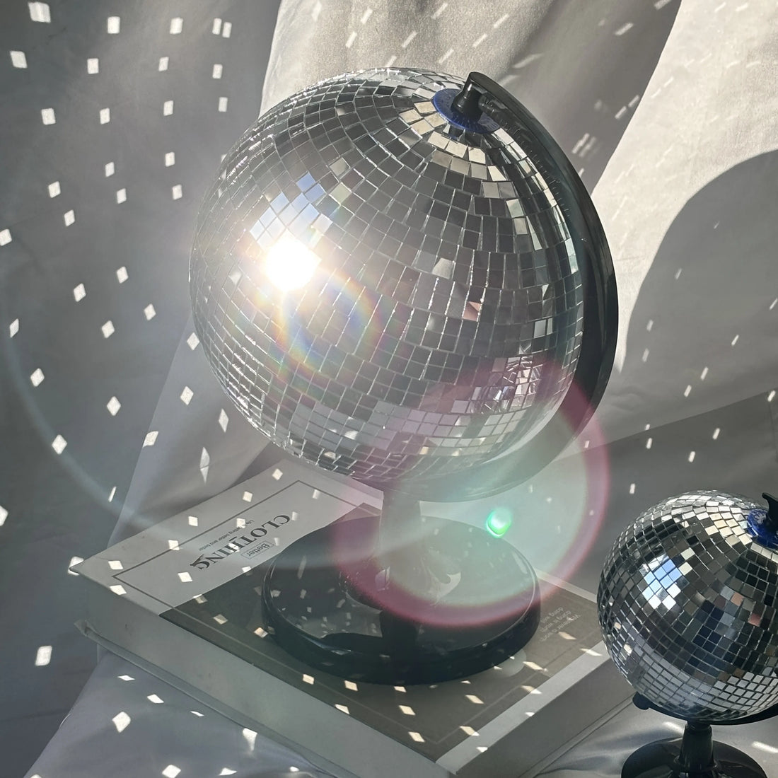 Rotating Glass Ball Disco Globe Ornament Light Reflection Color Mirror Ball New Year Decoration Wedding Birthday Home Ornament