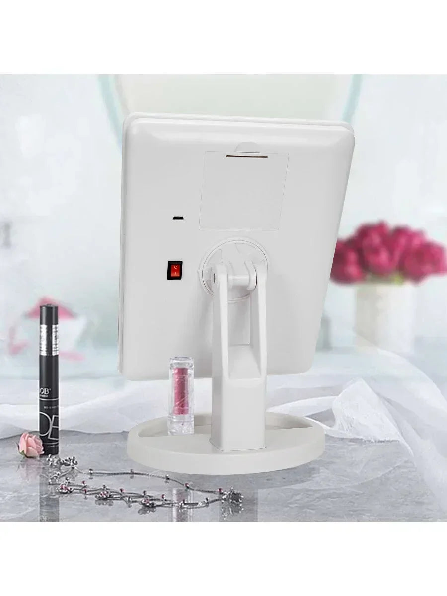 16 LED Makeup Mirror Table Type Single Side Portable Desktop Beauty Mirror Student Dormitory with Light Makeup Rotating Storage