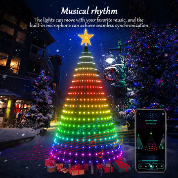 Christmas tree decoration with LED fairy light strings controlled Bluetooth APP smart DIY pattern lights, Christmas tree garland