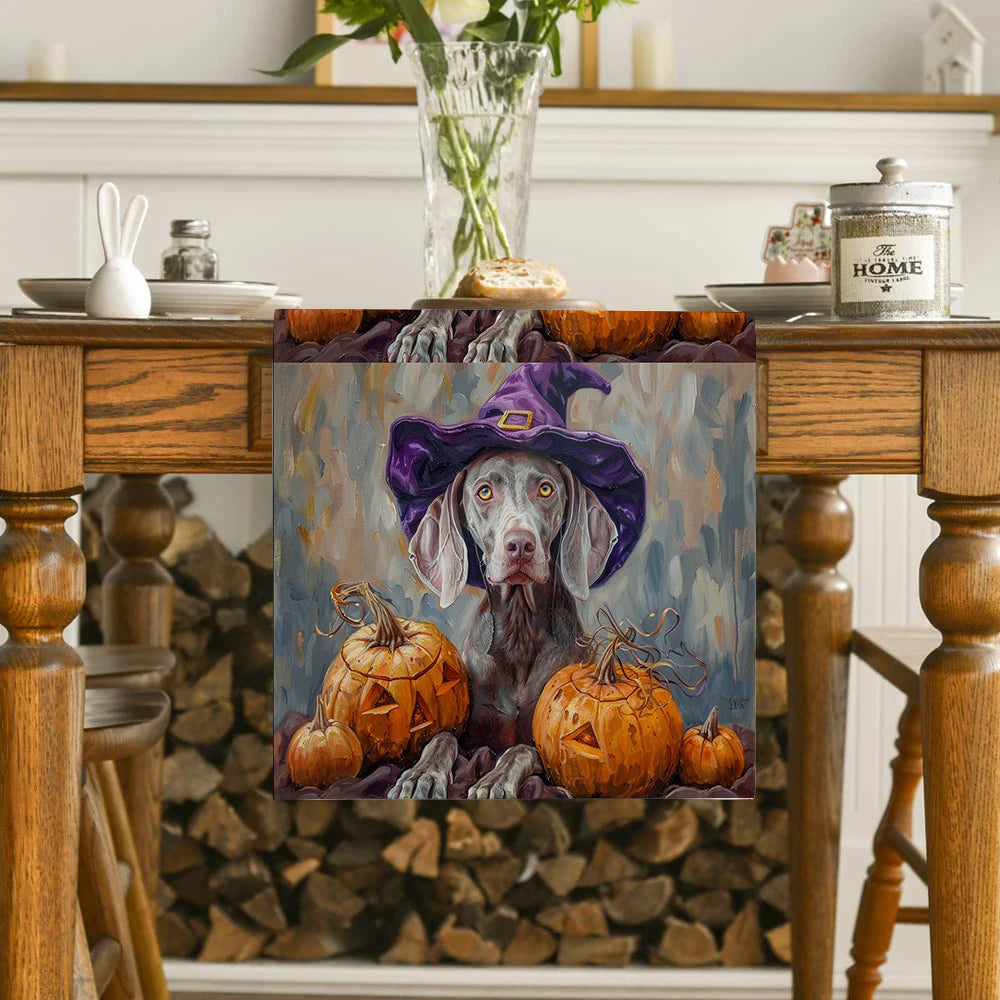Halloween Dog Pumpkin Head Wizard Hat Table Runners Dresser Table Decor Reusable Kitchen Dining Table Runner Party Decor