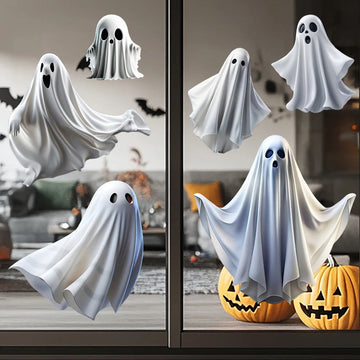 Halloween White Ghost Window Sticker Horror Themed Party Decoration Glass Electrostatic Sticker Festival Supplies Party Stickers