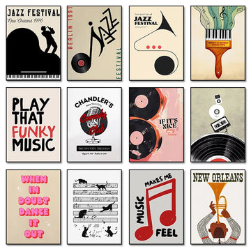 Abstract Jazz Festival Record Machine Music Symbol Art Fashion Retro Posters Canvas Paintings Wall Art HD Pictures Home Decor