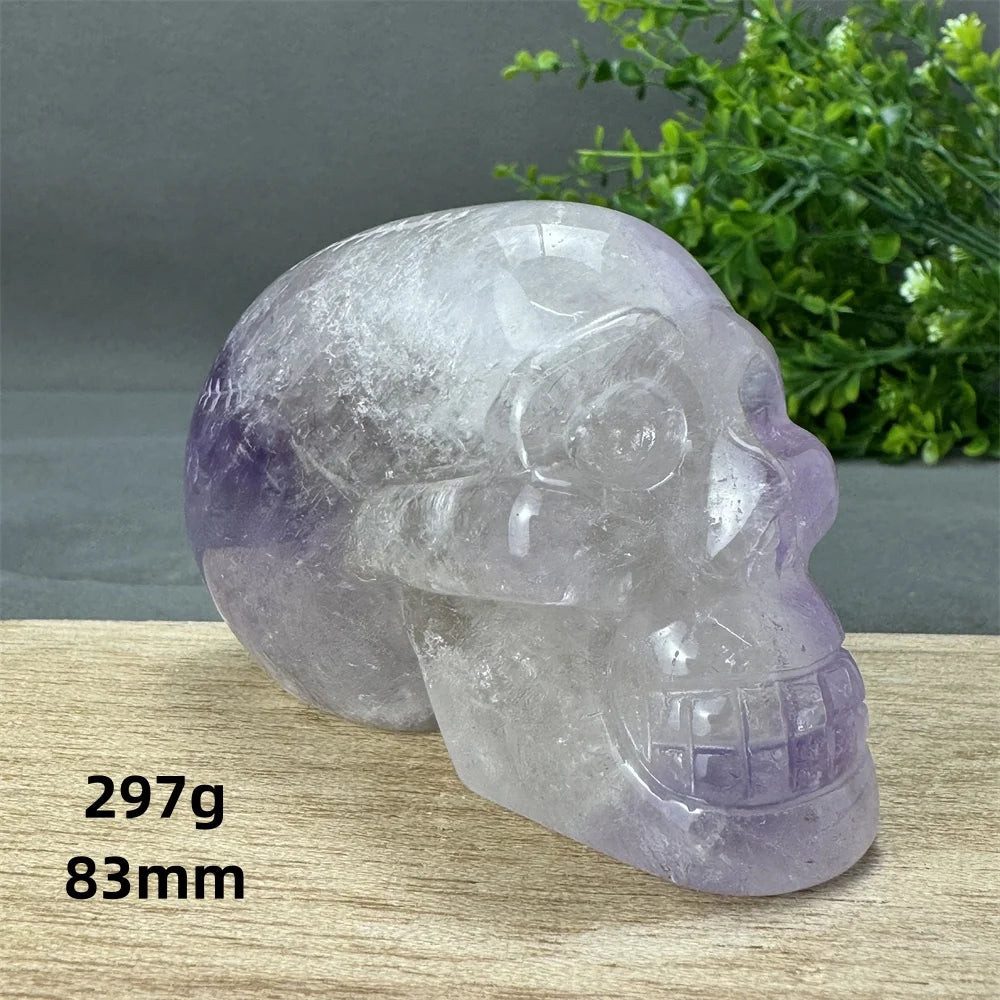 Natural Hand-Carved Amethyst Skull Spiritual Feng Shui Energy Meditation Treatment Home Office Evil Spirits Decorative Gift