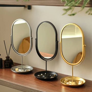 Dressing table, makeup mirror, home master bedroom, light luxury beauty mirror, desktop oval vertical wrought iron mirror