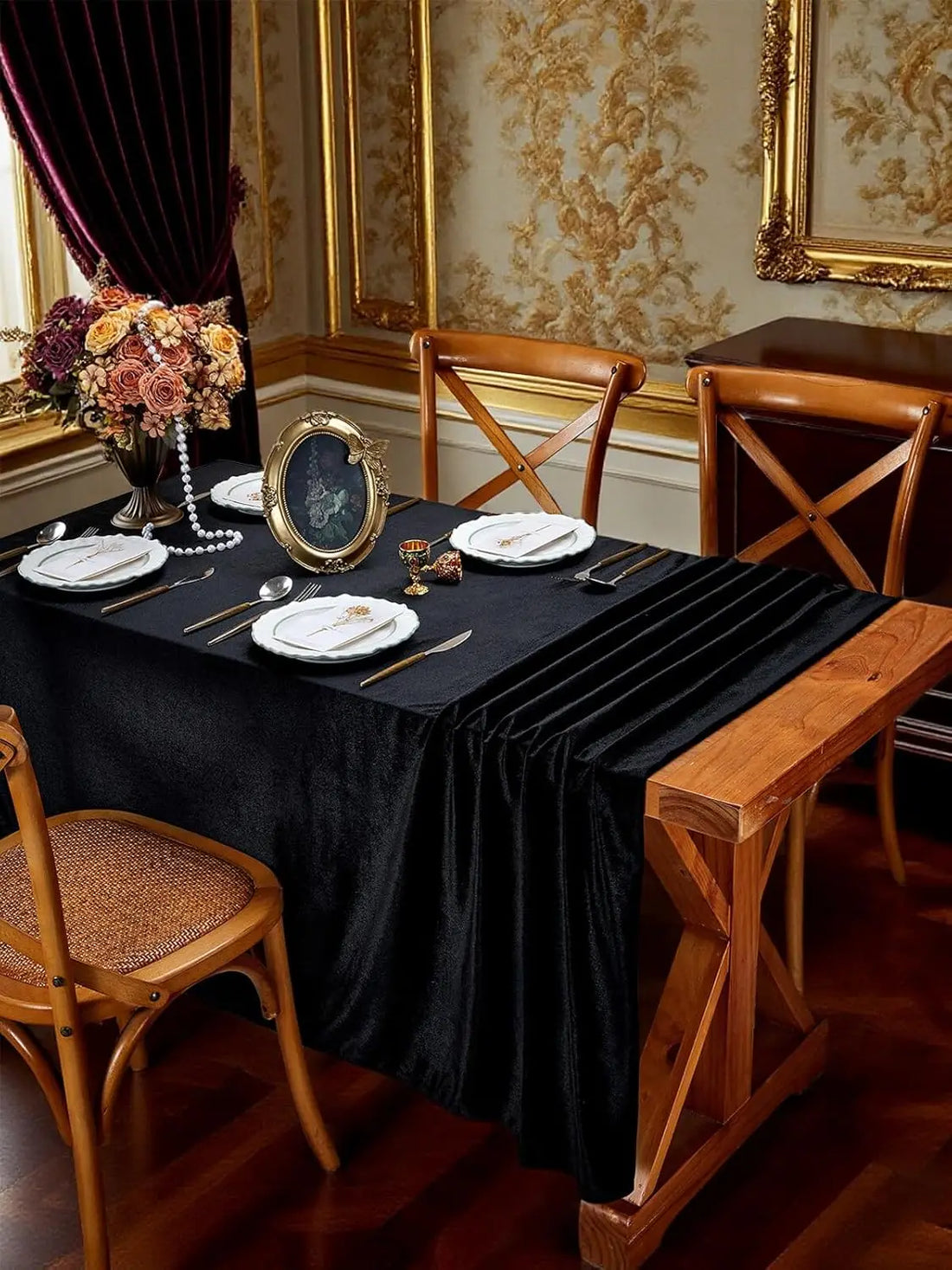Black Velvet Tablecloth Halloween Luxurious Solid Rectangle Table Cloth for Party Wedding Kitchen Dinning Tabletop Decoration