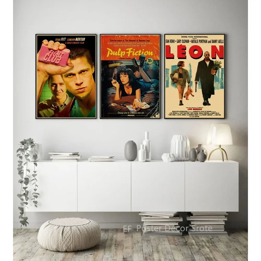 Vintage Movie Posters Retro Canvas Painting Fight Club/Leon Poster Classic Film Retro Home Room Cinema Decor Art Wall Painting