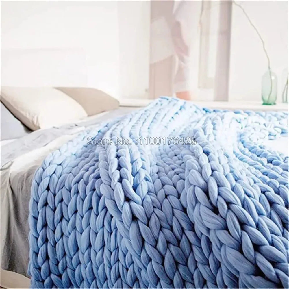 Grey Soft Knitted Blanket Winter Thick Sofa Throw Large Yarn Roving Blanket Chunky Handmade Weight Blankets Nordic Home Decor
