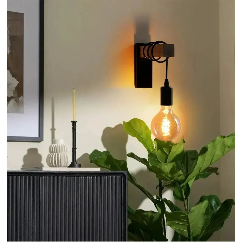 JOYINLED Retro Wood LED Wall Lamp E27 220V Industrial Pendant Light Live Room Bedside Lamp Decor for Bathroom Restaurant