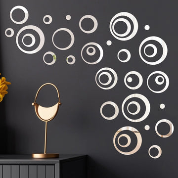 24/36pcs Circle Mirror Sticker Self-Adhesive DIY Wall Sticker Circle Bubble Wall Bathroom Washstand Home Decoration Wall Sticker