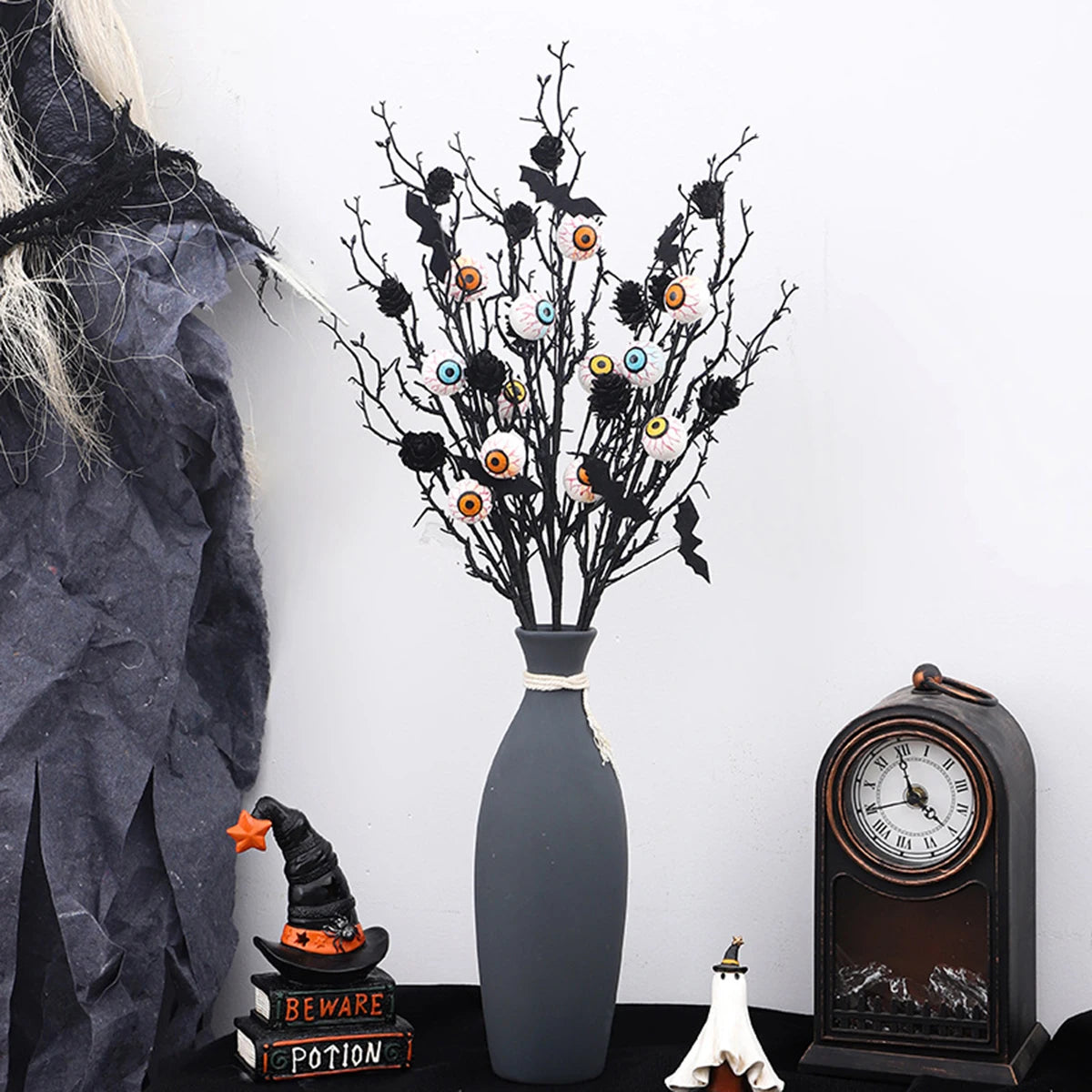 Spooky Maple Bat Bouquet Decor - Halloween Eyeball Floral Centerpiece for Gothic Home Table