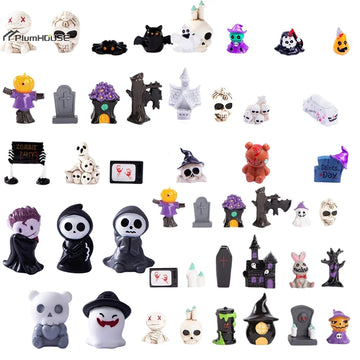 Miniature Halloween Ornament Cute Cartoon Witch Ghost Pumpkin Figurine Dollhouse Micro Landscape Acce Car Interior Desktop Decor