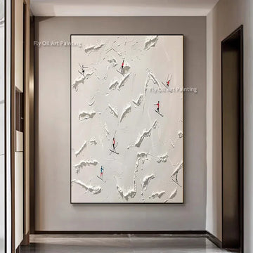 Hand Drawn Modern Summer Seascape People Surfing Wall Art On Canvas Winter White Mountain Landscape Oil Painting New Artwork